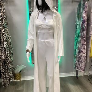 White Hooded Duster and Pants Set